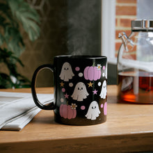 Pink Pumpkins and Ghosts Black Mug 11oz