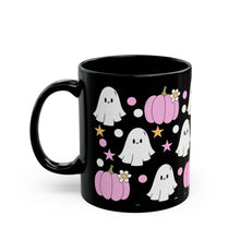 Pink Pumpkins and Ghosts Black Mug 11oz