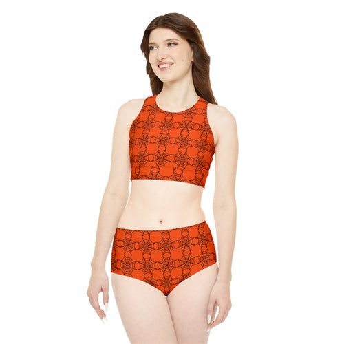 Spiderwebs Orange Sporty Bikini Set