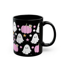 Pink Pumpkins and Ghosts Black Mug 11oz