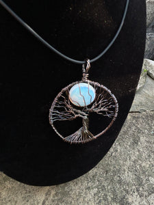 Tree of Life Opalescent Moon Gemstone Neckalce Pendant - by Haus of Witches